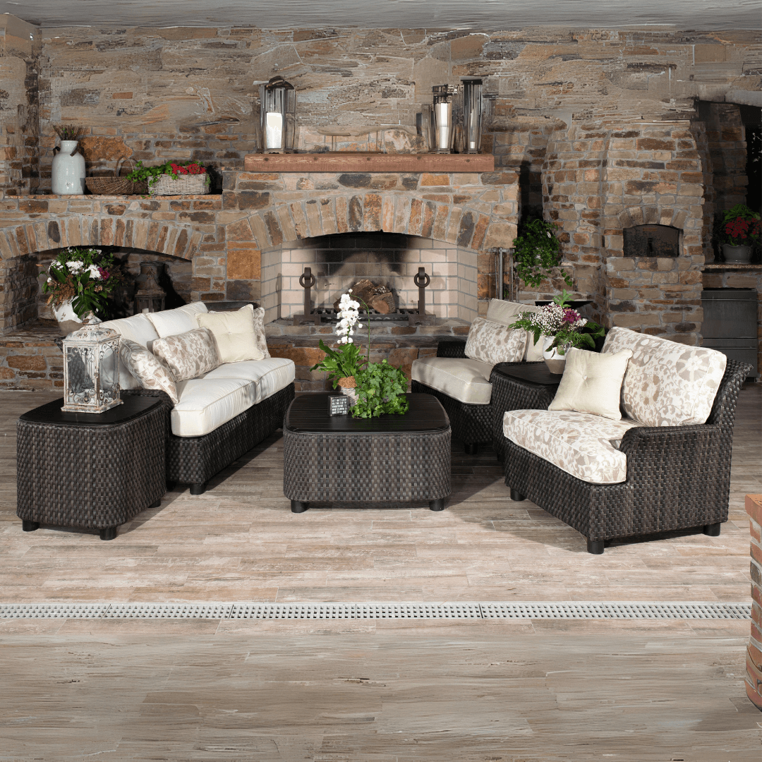 Woodard Whitecraft Aruba Wicker Amazon Mahogany Lounge Set Sunniland