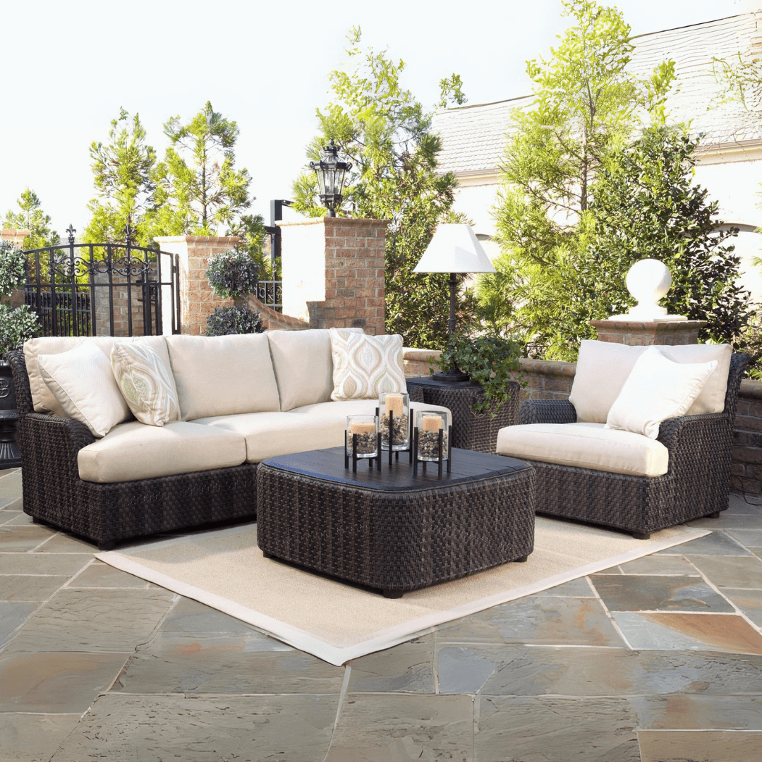 Woodard Whitecraft Aruba Wicker Amazon Mahogany Lounge Set Beige