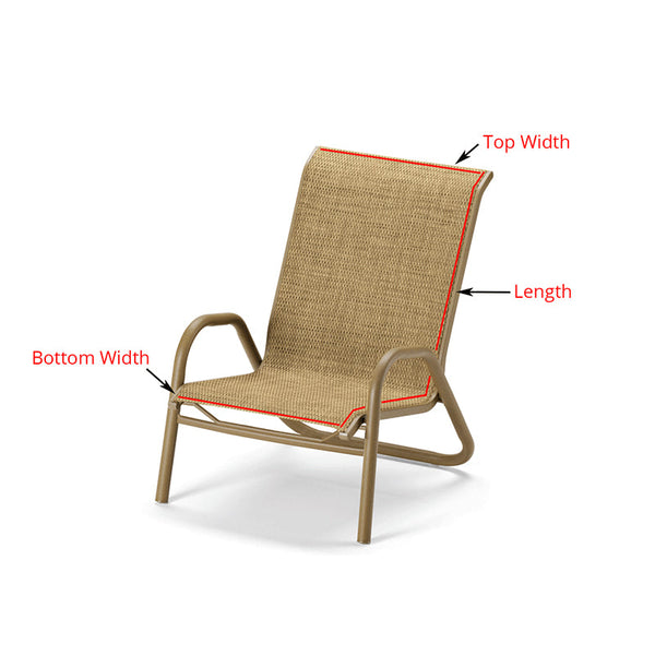 1 Piece Custom Chair Replacement Sling | Item CCS-1pc chair-replacement-sling-1pc Replacement Slings Sunniland Patio Parts 1-Piece-chair-sling-measurements.jpg