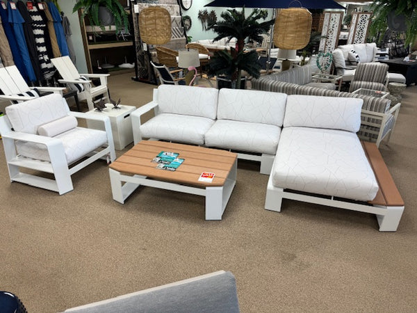 L-Shaped Patio Sectional with Chaise Lounge & Table