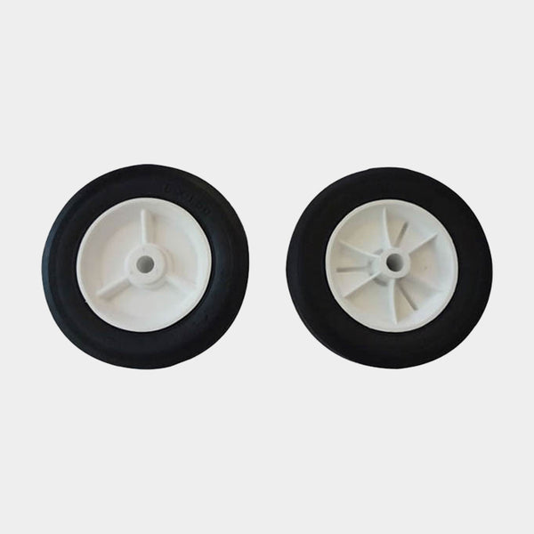 White Plastic Hub & Black Rubber Tire - 6" X 1-1/4": Set of 2 | Item #: 30-910 plastic-hub-rubber-tire-patio-furniture-30-910 Vinyl Tires Sunniland Patio Parts White-Plastic-Hub-1.jpg