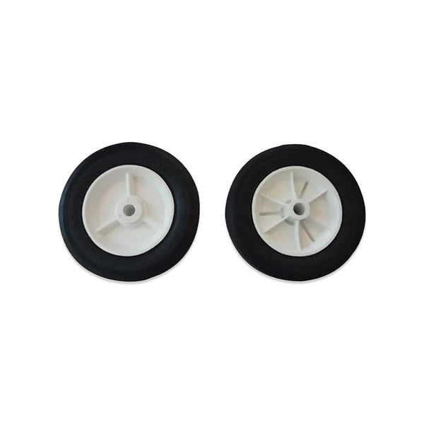 White Plastic Hub & Black Rubber Tire - 6" X 1-1/4": Set of 2 | Item #: 30-910 plastic-hub-rubber-tire-patio-furniture-30-910 Vinyl Tires Sunniland Patio Parts WhitePlasticHub_BlackRubberTire-6X1-14Setof2Item30-910.jpg