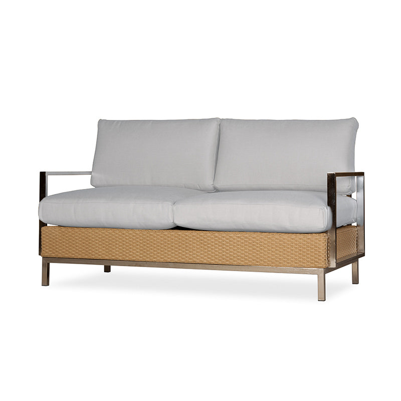 Gray Lloyd Flanders Elements Settee with Stainless Steel Arms and Back elements-settee-with-stainless-steel-arms-and-back A,B,C Lloyd Flanders Lloyd-Flanders-Elements-Settee-with-Stainless-Steel-Arms-and-Back.jpg