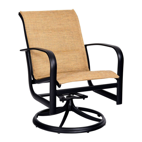 Woodard Freemont Padded Sling Swivel Rocking Dining Arm Chair | 2P0572