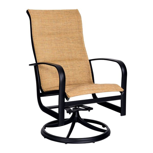 Woodard Freemont Padded Sling High Back Swivel Rocking Dining Arm Chair | 2P0588