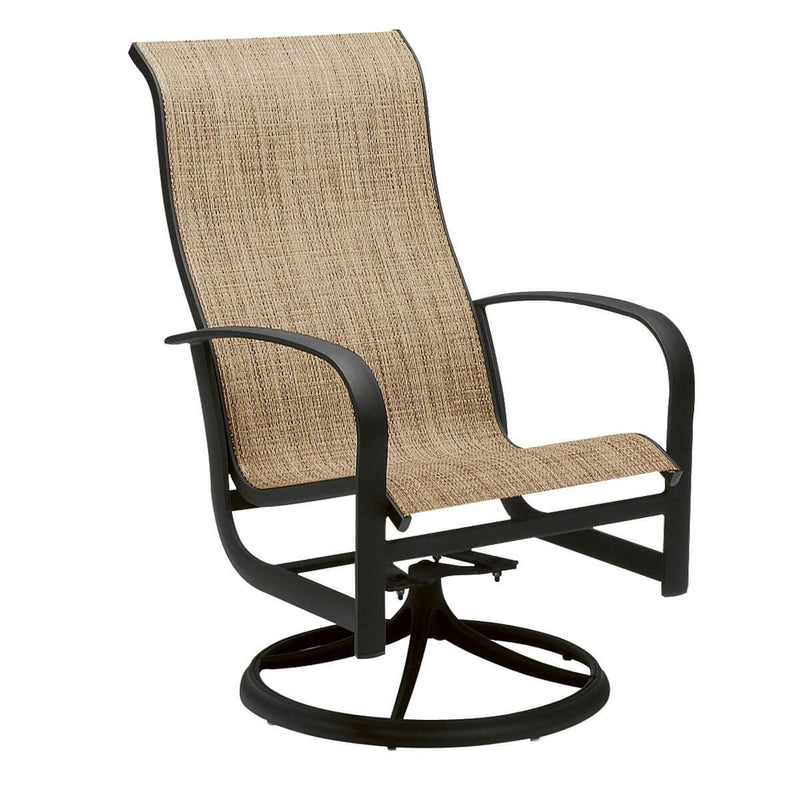 Woodard Freemont Sling High Back Swivel Rocking Dining Arm Chair | 2P0488